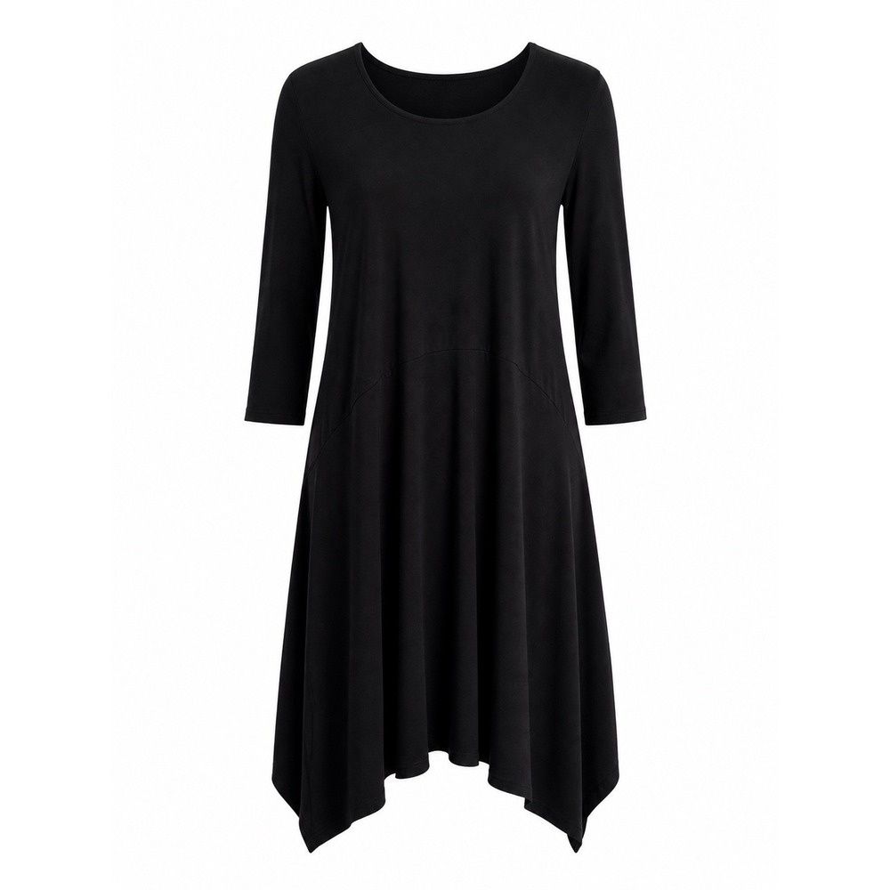 Eileen Fisher Black Asymmetrical Dress Petite Small Lagenlook Minimalist Artsy
